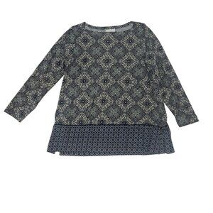 J.Jill Womens Long Sleeve Tunic Top Geometric Blue/White Size SMALL 1783